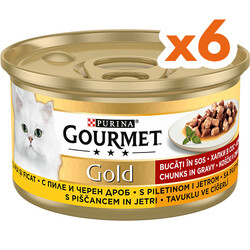 Gourmet - Gourmet Gold Parça Etli Soslu Tavuk Ciğerli Kedi Konservesi 85 Gr x 6 Adet