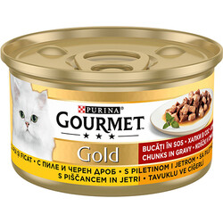 Gourmet - Gourmet Gold Parça Etli Soslu Tavuk Ciğerli Kedi Konservesi 85 Gr