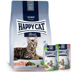 Happy Cat - Happy Cat Atlantic Lachs Somonlu Kedi Maması 4 Kg + 2 Adet Happy Cat Yaş Mama 85 Gr