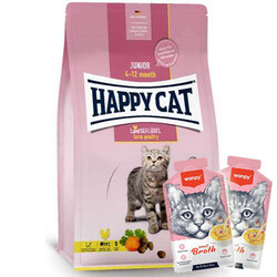 Happy Cat - Happy Cat Junior Kümes Hayvanlı Yavru Kedi Maması 10 Kg + 2 Adet Wanpy Çorba 50 Gr