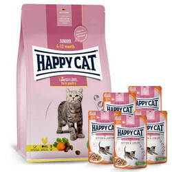 Happy Cat - Happy Cat Junior Kümes Hayvanlı Yavru Kedi Maması 10 Kg + 5 Adet Happy Cat Yaş Mama 85 Gr