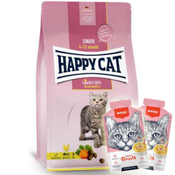 Happy Cat - Happy Cat Junior Kümes Hayvanlı Yavru Kedi Maması 4 Kg + 2 Adet Wanpy Çorba 50 Gr