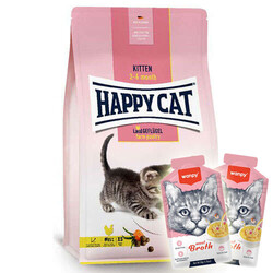 Happy Cat - Happy Cat Kitten Kümes Hayvanı Yavru Kedi Maması 4 Kg + 2 Adet Wanpy Çorba 50 Gr