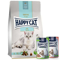 Happy Cat - Happy Cat Sensitive Light Düşük Kalori Diyet Kedi Maması 4 Kg + 2 Adet Happy Cat Yaş Mama 85 Gr