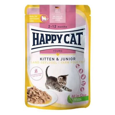 Happy Cat Meat in Sauce Kitten Junior Kümes Hayvanlı Kedi Yaş Maması 85 Gr