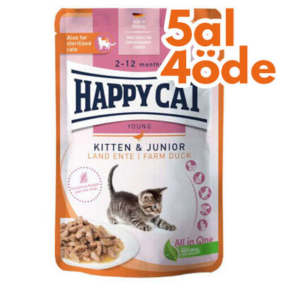 Happy Cat Meat in Sauce Kitten Junior Ördekli Kedi Yaş Maması 85 Gr - 5 Al 4 Öde