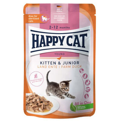 Happy Cat Meat in Sauce Kitten Junior Ördekli Kedi Yaş Maması 85 Gr