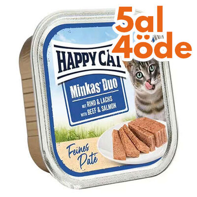 Happy Cat Minkas Duo Sığır Etli ve Somonlu Kedi Yaş Maması 100 Gr - 5 Al 4 Öde