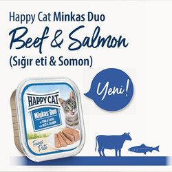 Happy Cat Minkas Duo Sığır Etli ve Somonlu Kedi Yaş Maması 100 Gr - Thumbnail