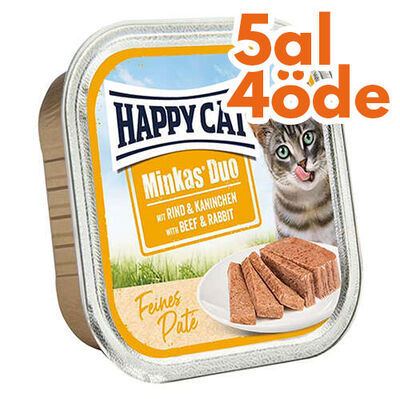 Happy Cat Minkas Duo Sığır Etli ve Tavşanlı Kedi Yaş Maması 100 Gr - 5 Al 4 Öde