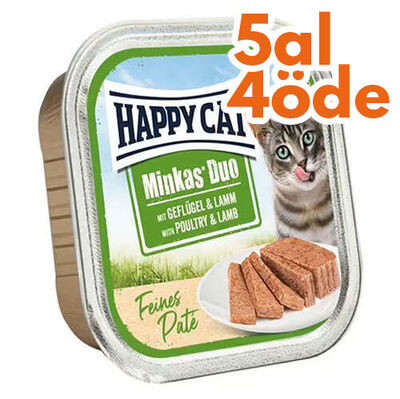 Happy Cat Minkas Duo Tavuklu ve Kuzu Etli Kedi Yaş Maması 100 Gr - 5 Al 4 Öde