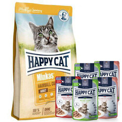 Happy Cat - Happy Cat Minkas Hairball Control Kümes Hayvanlı Kedi Maması 10 Kg + 5 Adet Happy Cat Yaş Mama 85 Gr