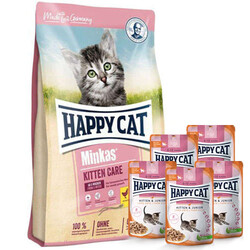 Happy Cat - Happy Cat Minkas Kitten Yavru Kedi Maması 10 Kg + 5 Adet Happy Cat Yaş Mama 85 Gr