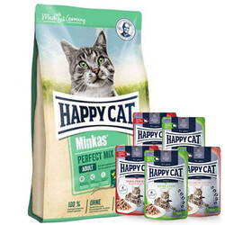 Happy Cat - Happy Cat Minkas Perfect Mix Kedi Maması 10 Kg + 5 Adet Happy Cat Yaş Mama 85 Gr