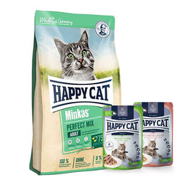 Happy Cat - Happy Cat Minkas Perfect Mix Tavuk Kuzulu Kedi Maması 4 Kg + 2 Adet Happy Cat Yaş Mama 85 Gr