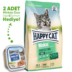 Happy Cat - Happy Cat Minkas Perfect Mix Tavuk Kuzulu Kedi Maması 4 Kg + 2 Adet Happy Cat 100 Gr