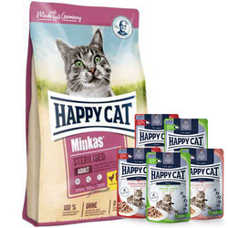 Happy Cat - Happy Cat Minkas Sterilised Kısırlaştırılmış Kedi Maması 10 Kg + 5 Adet Happy Cat Yaş Mama 85 Gr