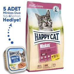 Happy Cat - Happy Cat Minkas Sterilised Kısırlaştırılmış Kedi Maması 10 Kg + 5 Adet Happy Cat 100 Gr