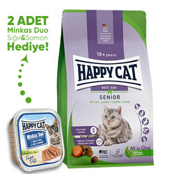 Happy Cat - Happy Cat Senior Kuzu Etli 10 Yaş ve Üzeri Yaşlı Kedi Maması 4 Kg + 2 Adet Happy Cat 100 Gr