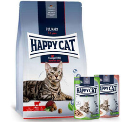 Happy Cat - Happy Cat Voralpen Rind Biftekli Kedi Maması 4 Kg + 2 Adet Happy Cat Yaş Mama 85 Gr