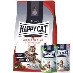 Happy Cat - Happy Cat Voralpen Rind Biftekli Kedi Maması 4 Kg + 2 Adet Happy Cat Yaş Mama 85 Gr