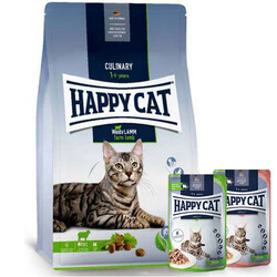 Happy Cat - Happy Cat Culinary Weide Lamm Kuzu Etli Kedi Maması 4 Kg + 2 Adet Happy Cat Yaş Mama 85 Gr