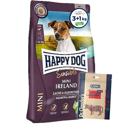 Happy Dog - Happy Dog Mini Ireland Tavşan ve Somonlu Küçük Irk Köpek Maması 3 + 1 Kg + Dr.Clauders Biftekli Ödül 80 Gr