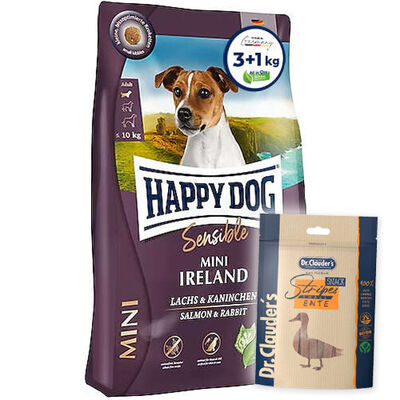 Happy Dog Mini Ireland Tavşan ve Somonlu Küçük Irk Köpek Maması 4 Kg + Dr.Clauders Köpek Ödülü 80 Gr