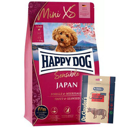 Happy Dog - Happy Dog Mini XS Sensible Japan Hassas Sindirim Küçük Irk Köpek Maması 1,3 Kg + Dr.Clauders Biftekli Ödül 80 Gr