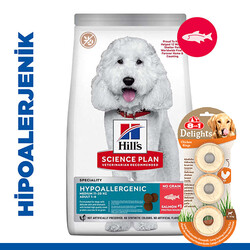 Hills - Hills Hypoallergenic Somonlu Orta Irk Köpek Maması 12 Kg + 8in1 Ağız Bakım Kemiği 3Lü Halka 119 Gr