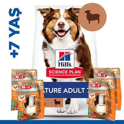 Hills Mature +7 Lamb Kuzulu Yaşlı Köpek Maması 14 Kg + 4 Adet 8in1 Köpek Ödül Kemiği