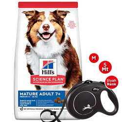 Hills - Hills Mature +7 Lamb Kuzulu Yaşlı Köpek Maması 14 Kg + Flexi Medium Gezdirme Kayışı Siyah 5 Mt