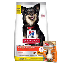 Hills - Hills Perfect Digestion Tavuk ve Pirinçli Küçük Irk Köpek Maması 3 Kg + 8in1 Köpek Ödül Kemiği