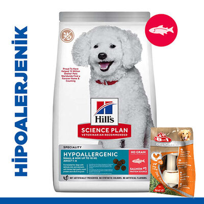 Hills Hypoallergenic Somonlu Küçük ve Mini Irk Köpek Maması 1,5 Kg + 8in1 Köpek Ödül Kemiği