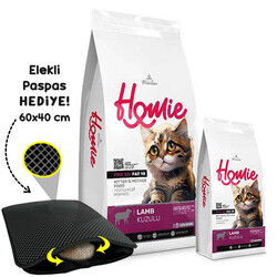 Homie - Homie Kitten Pro38 Düşük Tahıllı Kuzulu Yavru ve Anne Kedi Maması 12 Kg + 1,5 Kg Mama + Elekli Paspas