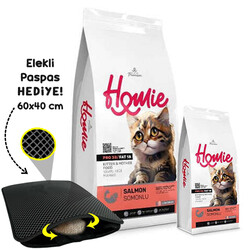 Homie - Homie Kitten Düşük Tahıllı Somonlu Yavru ve Anne Kedi Maması 12 Kg + 1,5 Kg Mama + Elekli Paspas