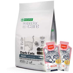 Natures Protection - Natures Protection Dark Cat Siyah Tüylü Kedi Maması 1,5 Kg + 2 Adet Wanpy Çorba 50 Gr