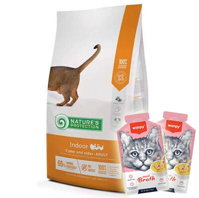 Natures Protection Indoor Evde Yaşayan Kedi Kuru Maması 2 Kg + 2 Adet Wanpy Çorba 50 Gr