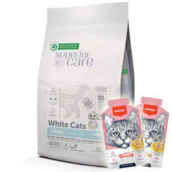 Natures Protection - Natures Protection White Cat Beyaz Tüylü Kedi Maması 1,5 Kg + 2 Adet Wanpy Çorba 50 Gr