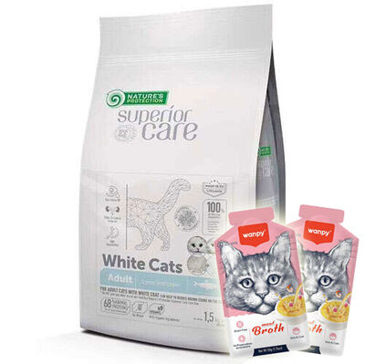 Natures Protection White Cat Beyaz Tüylü Kedi Maması 1,5 Kg + 2 Adet Wanpy Çorba 50 Gr