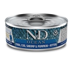 N&D (Naturel&Delicious) - ND 2918 Ocean Kitten Ton Balığı, Morina Balığı Karides ve Balkabaklı Yavru Kedi Konservesi 70 Gr