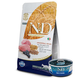 N&D (Naturel&Delicious) - ND Düşük Tahıllı Kuzu Yaban Mersini Kedi Maması 1,5 Kg + ND Ocean 70 Gr Yaş Mama