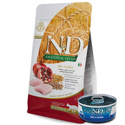 N&D (Naturel&Delicious) - ND Düşük Tahıllı Tavuk Nar Kısırlaştırılmış Kedi Maması 1,5 Kg + ND Ocean 70 Gr Yaş Mama