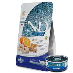 N&D (Naturel&Delicious) - ND Ocean Düşük Tahıllı Morina Balığı Portakal Kedi Maması 1,5 Kg + ND Ocean 70 Gr Yaş Mama