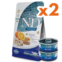 N&D (Naturel&Delicious) - ND Ocean Düşük Tahıllı Morina Balığı Portakal Kedi Maması 1,5 Kg x 2 Adet + ND Ocean 70 Gr Yaş Mama