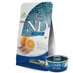 N&D (Naturel&Delicious) - ND Ocean Neutered Tahılsız Balık Portakal Kısırlaştırılmış Kedi Maması 1,5 Kg + ND Ocean 70 Gr Yaş Mama