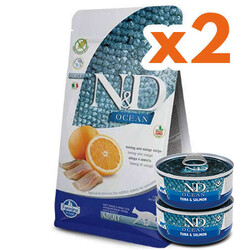 N&D (Naturel&Delicious) - ND Ocean Tahılsız Balık Portakal Kedi Maması 1,5 Kg x 2 Adet + ND Ocean 70 Gr Yaş Mama