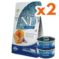 N&D (Naturel&Delicious) - ND Ocean Tahılsız Balık Portakal ve Balkabaklı Kedi Maması 1,5 Kg x 2 Adet + ND Ocean 70 Gr Yaş Mama