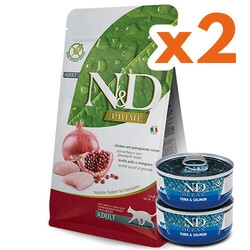 N&D (Naturel&Delicious) - ND Prime Tahılsız Tavuk Nar Kedi Maması 1,5 Kg x 2 Adet + ND Ocean 70 Gr Yaş Mama