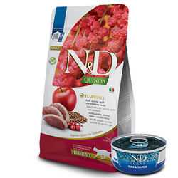 N&D (Naturel&Delicious) - ND Quinoa Hairball Ördek Etli Kinoa ve Elmalı Yetişkin Kedi Maması 1,5 Kg + ND Ocean 70 Gr Yaş Mama